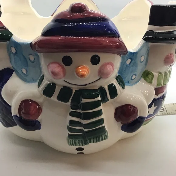 Houston Harvest Ceramic Winter Snowmen Large Bowl Christmas Holiday - Picture 9 of 13